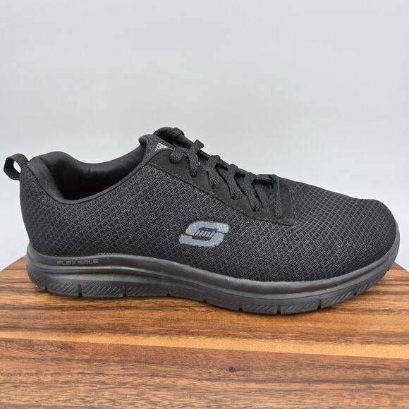 Skechers Work Shoes Mens 12 Wide Black Slip Resistant Mesh Athletic Sneakers - Picture 2 of 8